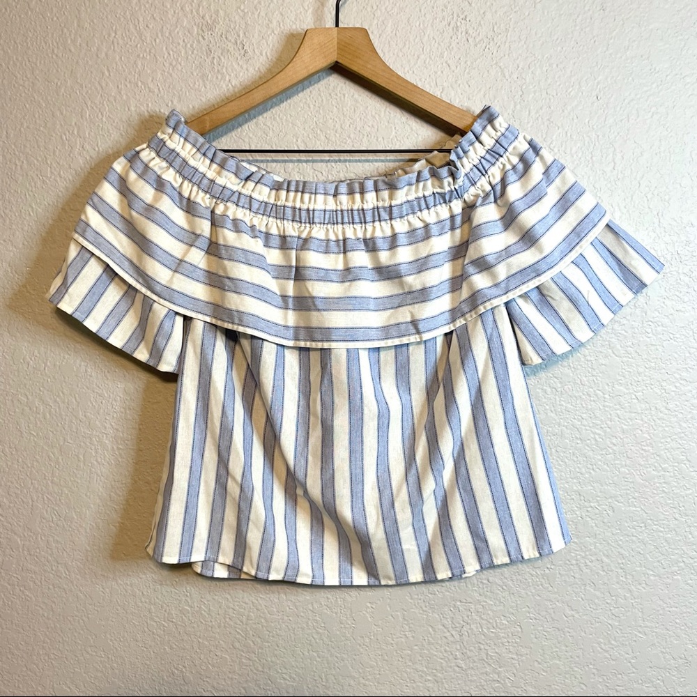 Lumiere Off Shoulder Ruffle Striped Blouse - Picture 2 of 10